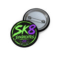Bold light green, purple & black SK8 Syndicates Co. pin button