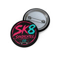 Clean dark pink, baby blue & black SK8 Syndicates Co. pin button